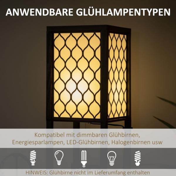 Stehleuchte im modernen Design, 2 Ablagen, Ziehkettenschalter Schwarz + Weiss