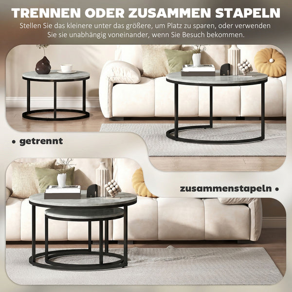 Kaffeetisch Beistelltisch Set stapelbar für Wohnzimmer Metall grau
