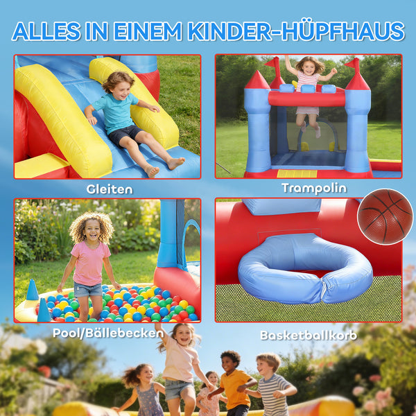 Hüpfburg aufblasbar mit Rutsche Planschbecken und Bällebad blau