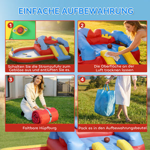 Hüpfburg aufblasbar mit Rutsche Planschbecken und Bällebad blau