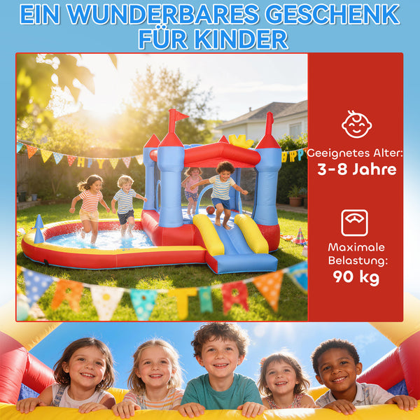 Hüpfburg aufblasbar mit Rutsche Planschbecken und Bällebad blau