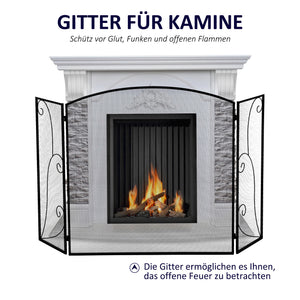 Kamingitter 3 Paneele klappbar sicher & stabil Schwarz
