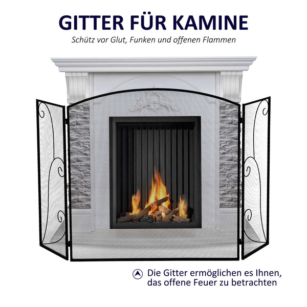 Kamingitter 3 Paneele klappbar sicher & stabil Schwarz