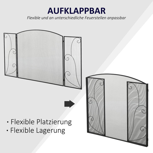 Kamingitter 3 Paneele klappbar sicher & stabil Schwarz