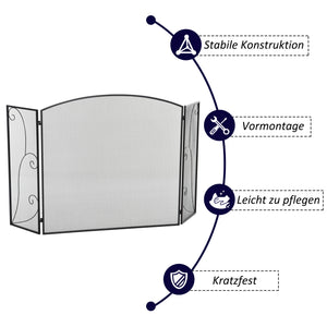 Kamingitter 3 Paneele klappbar sicher & stabil Schwarz
