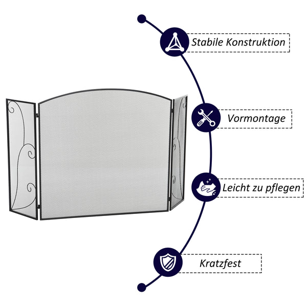 Kamingitter 3 Paneele klappbar sicher & stabil Schwarz