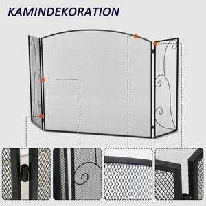 Kamingitter 3 Paneele klappbar sicher & stabil Schwarz