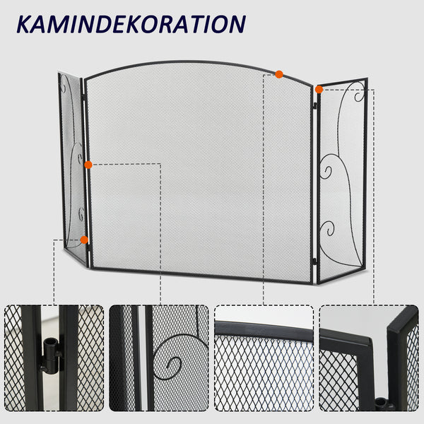 Kamingitter 3 Paneele klappbar sicher & stabil Schwarz