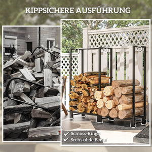 Kaminholzregal 123x32x115cm bis 200kg 2 Abschnitte Schwarz