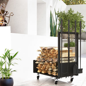 Kaminholzregal Kaminholzwagen  48x30x76cm mit Rädern Zubehör Schwarz