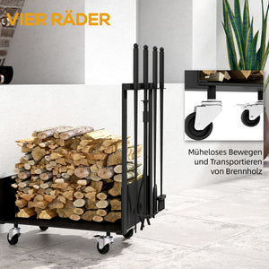 Kaminholzregal Kaminholzwagen  48x30x76cm mit Rädern Zubehör Schwarz