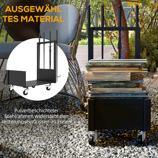 Kaminholzregal Kaminholzwagen  48x30x76cm mit Rädern Zubehör Schwarz