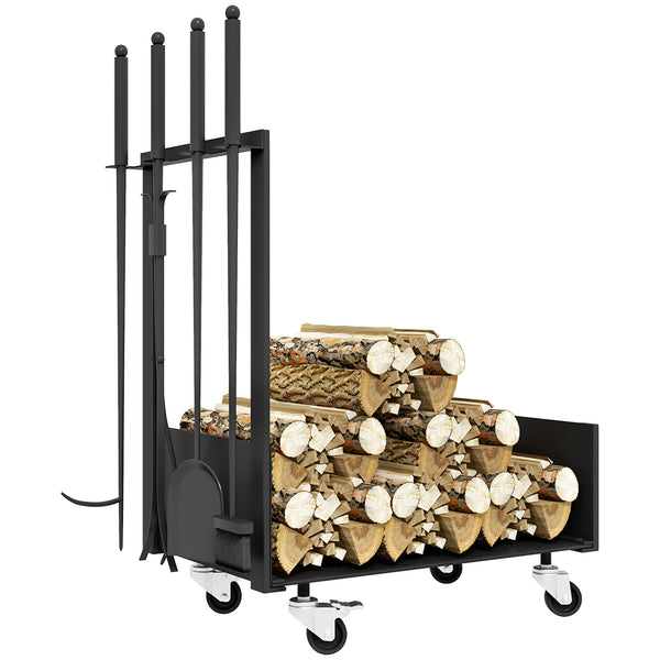 Kaminholzregal Kaminholzwagen  48x30x76cm mit Rädern Zubehör Schwarz