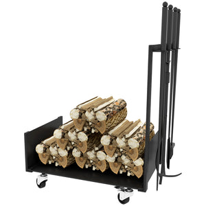Kaminholzregal Kaminholzwagen  48x30x76cm mit Rädern Zubehör Schwarz