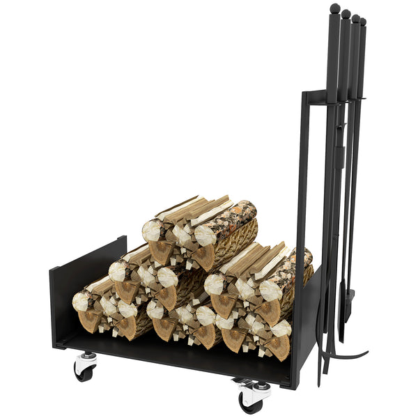 Kaminholzregal Kaminholzwagen  48x30x76cm mit Rädern Zubehör Schwarz