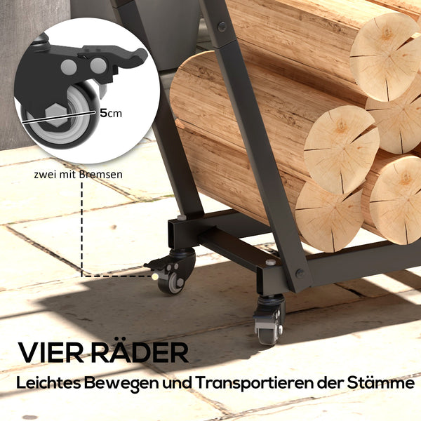 Kaminholzregal 79x30x81cm mit Rollen Zubehör Schwarz