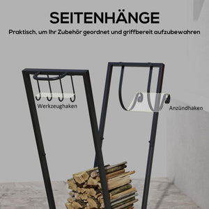 Kaminholzregal 79x30x81cm mit Rollen Zubehör Schwarz