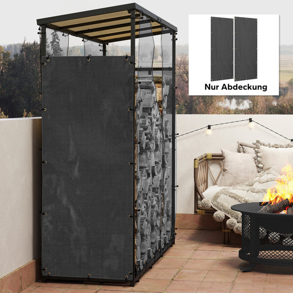 Kaminholzregal Abdeckung 2er-Set 148x62cm wasserdicht Schwarz