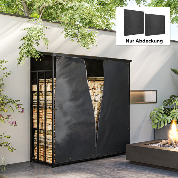 Kaminholzregal Abdeckung 2er-Set wasserdicht mit UV-Schutz Schwarz