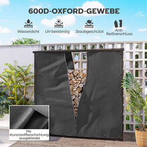 Kaminholzregal Abdeckung 2er-Set wasserdicht mit UV-Schutz Schwarz