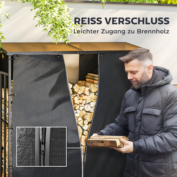 Kaminholzregal Abdeckung 2er-Set wasserdicht mit UV-Schutz Schwarz