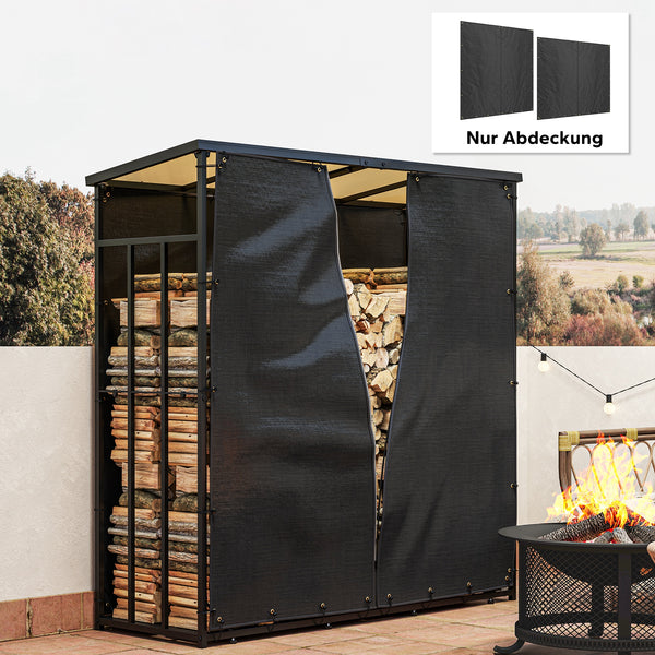 Kaminholzregal Abdeckung 2er-Set wasserdicht mit UV-Schutz Schwarz