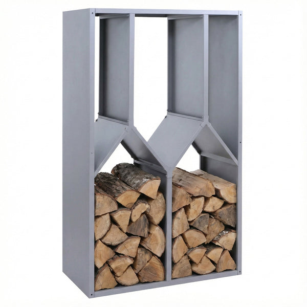 Kaminholzregal Brennholzregal Metall 160x95x50cm Grau Kamin Holzregal Outdoor