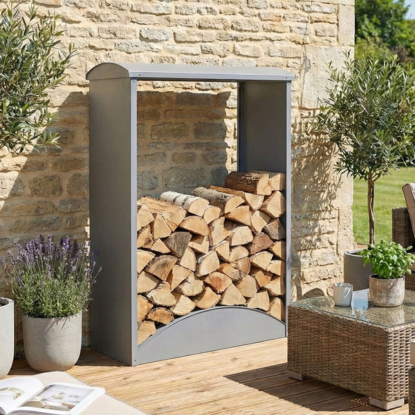 Kaminholzregal Brennholzregal Feuerholzregal Metall Grau 160x98x50cm Outdoor