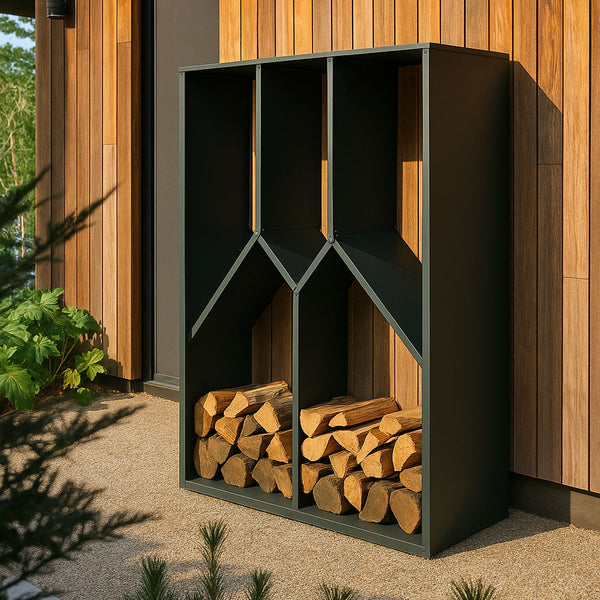 Kaminholzregal Brennholzregal Metall Outdoor, Holzregal 160x95x50cm grün