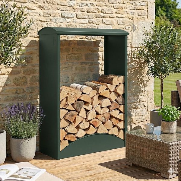Kaminholzregal Brennholzregal Metall Grün Outdoor Regal 160x98x50 cm