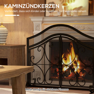 Kaminschutzgitter 105x805cm mit magnetischen Türen stabil Schwarz