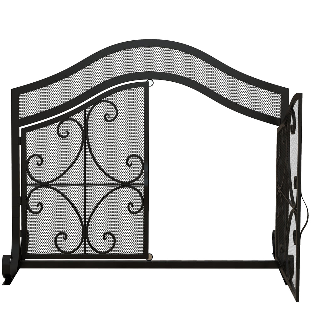 Schermo di sicurezza per camino 105x805cm con ante magnetiche, robusto, nero