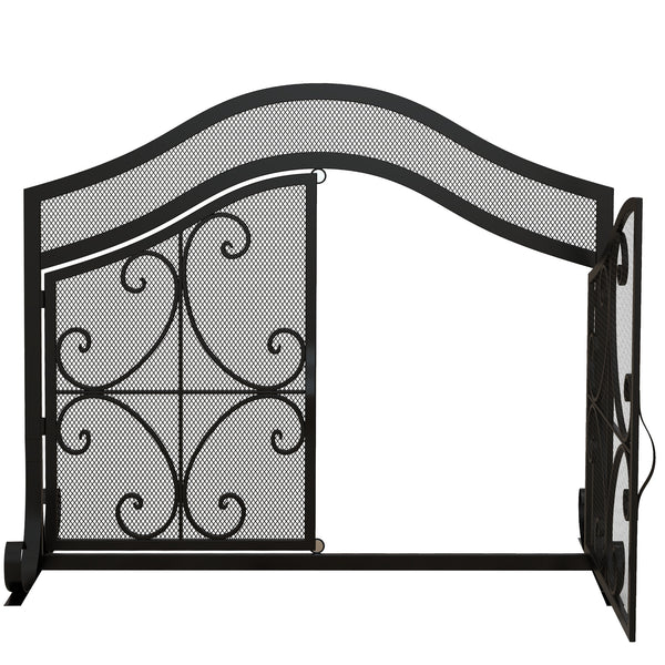 Kaminschutzgitter 105x805cm mit magnetischen Türen stabil Schwarz