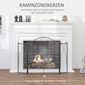 Kaminschutzgitter 126x76cm klappbar 3 Paneelen Schwarz