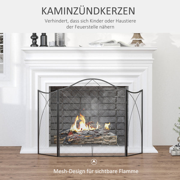 Kaminschutzgitter 126x76cm klappbar 3 Paneelen Schwarz