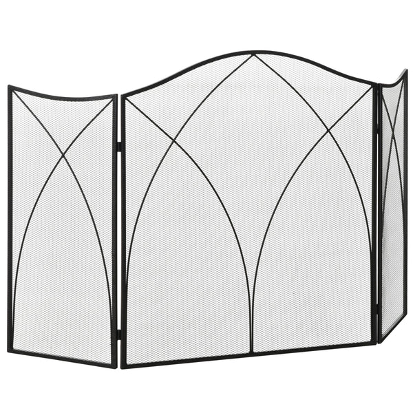 Kaminschutzgitter 126x76cm klappbar 3 Paneelen Schwarz