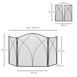 Kaminschutzgitter 126x76cm klappbar 3 Paneelen Schwarz