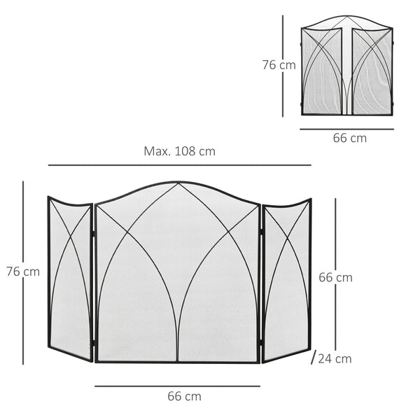 Kaminschutzgitter 126x76cm klappbar 3 Paneelen Schwarz