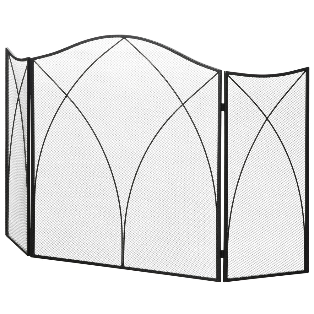 Kaminschutzgitter 126x76cm klappbar 3 Paneelen Schwarz