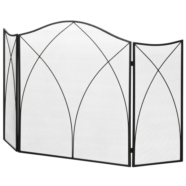 Kaminschutzgitter 126x76cm klappbar 3 Paneelen Schwarz
