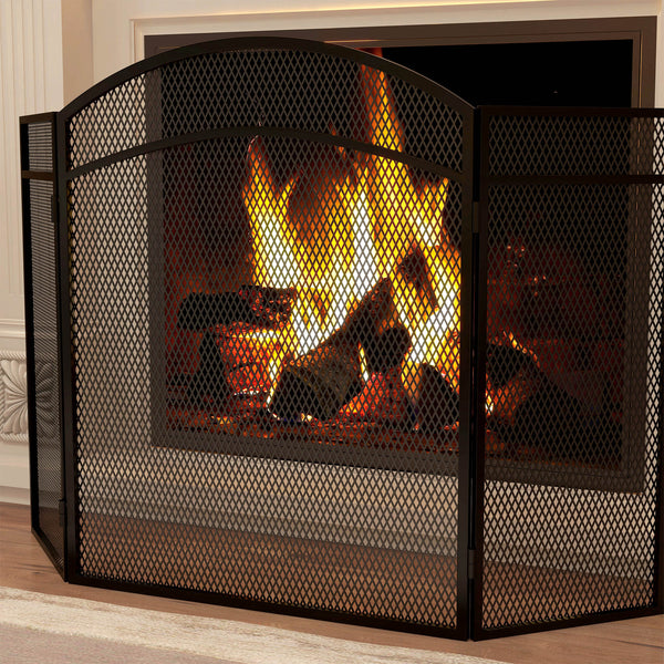 Kaminschutzgitter 96x60cm klappbar 3 Paneelen Schwarz