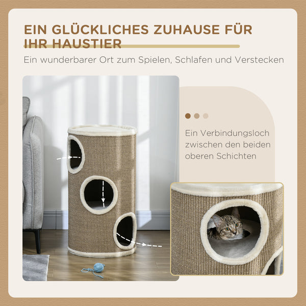Katzen Kratztonne robust aus Sisal und Plüsch braun