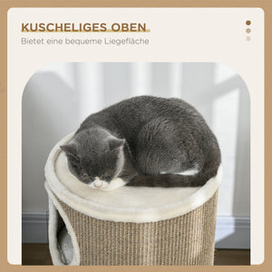 Katzen Kratztonne robust aus Sisal und Plüsch braun