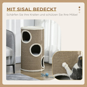 Katzen Kratztonne robust aus Sisal und Plüsch braun