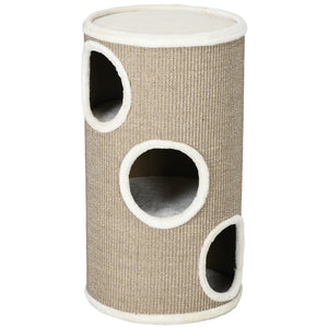 Katzen Kratztonne robust aus Sisal und Plüsch braun