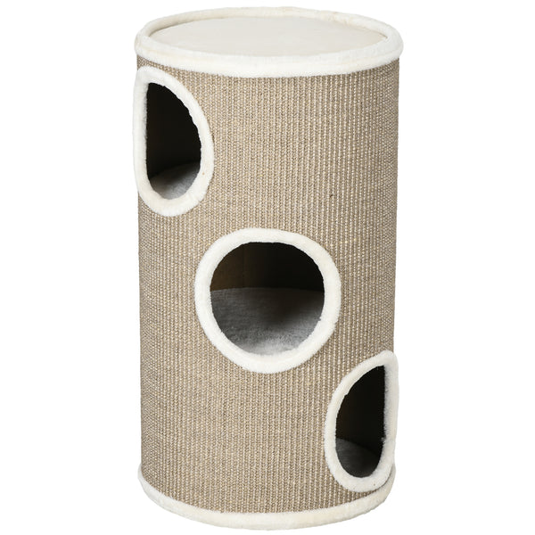 Katzen Kratztonne robust aus Sisal und Plüsch braun