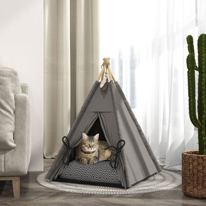Tipi Zelt für Katzen und kleine Hunde mit Kissen grau