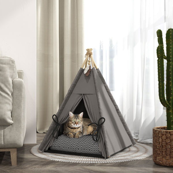 Tipi Zelt für Katzen und kleine Hunde mit Kissen grau