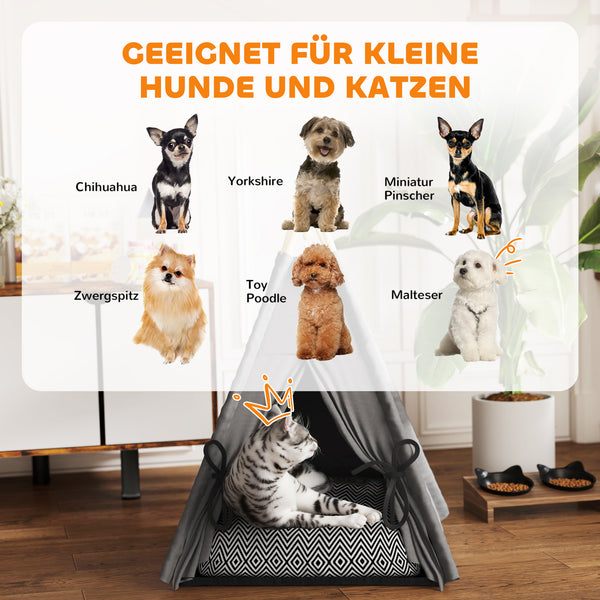 Tipi Zelt für Katzen und kleine Hunde mit Kissen grau