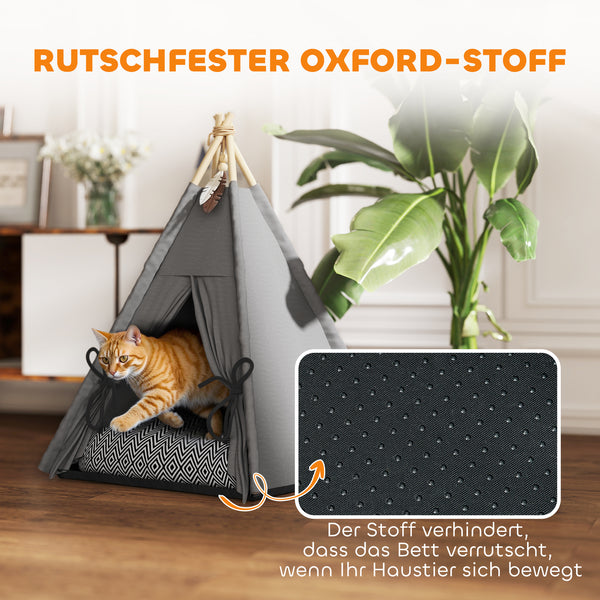 Tipi Zelt für Katzen und kleine Hunde mit Kissen grau
